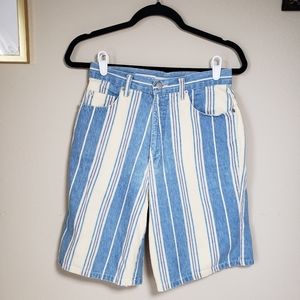 VTG 80s 90s Red Blue & White Striped Denim High Waisted Shorts made in USA